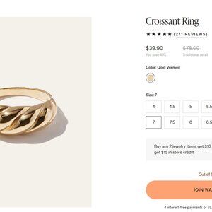 Quince Croissant Ring Size 7 Gold Vermeil